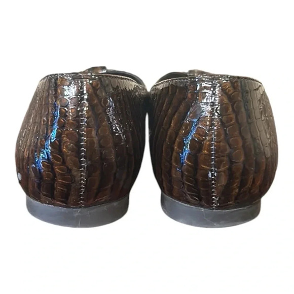 Alex Marie Leather Croc Embossed Open Toe Flats Brown Size 8 - Picture 4 of 9